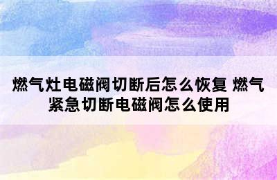 燃气灶电磁阀切断后怎么恢复 燃气紧急切断电磁阀怎么使用